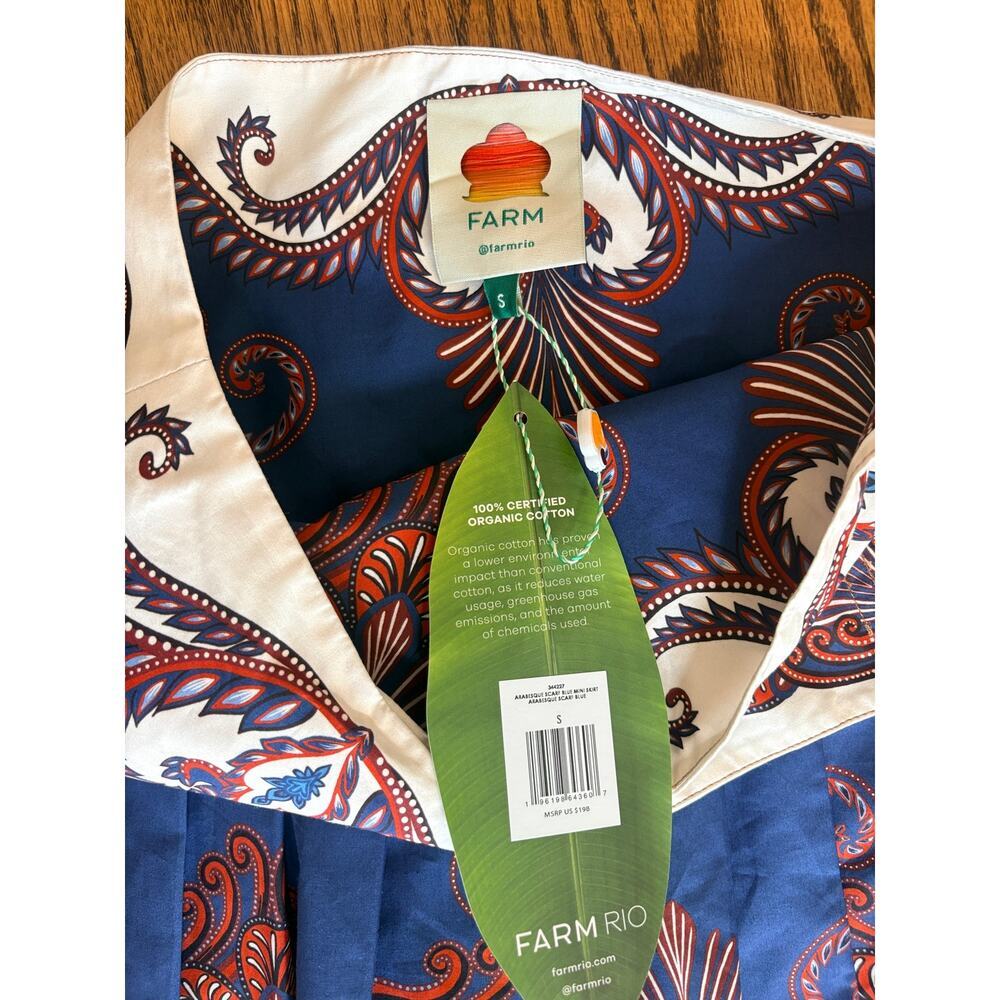 FARM Rio Women's S Blue Arabesque Scarf Pleated Mini Skirt Western NWT - Picture 9 of 9